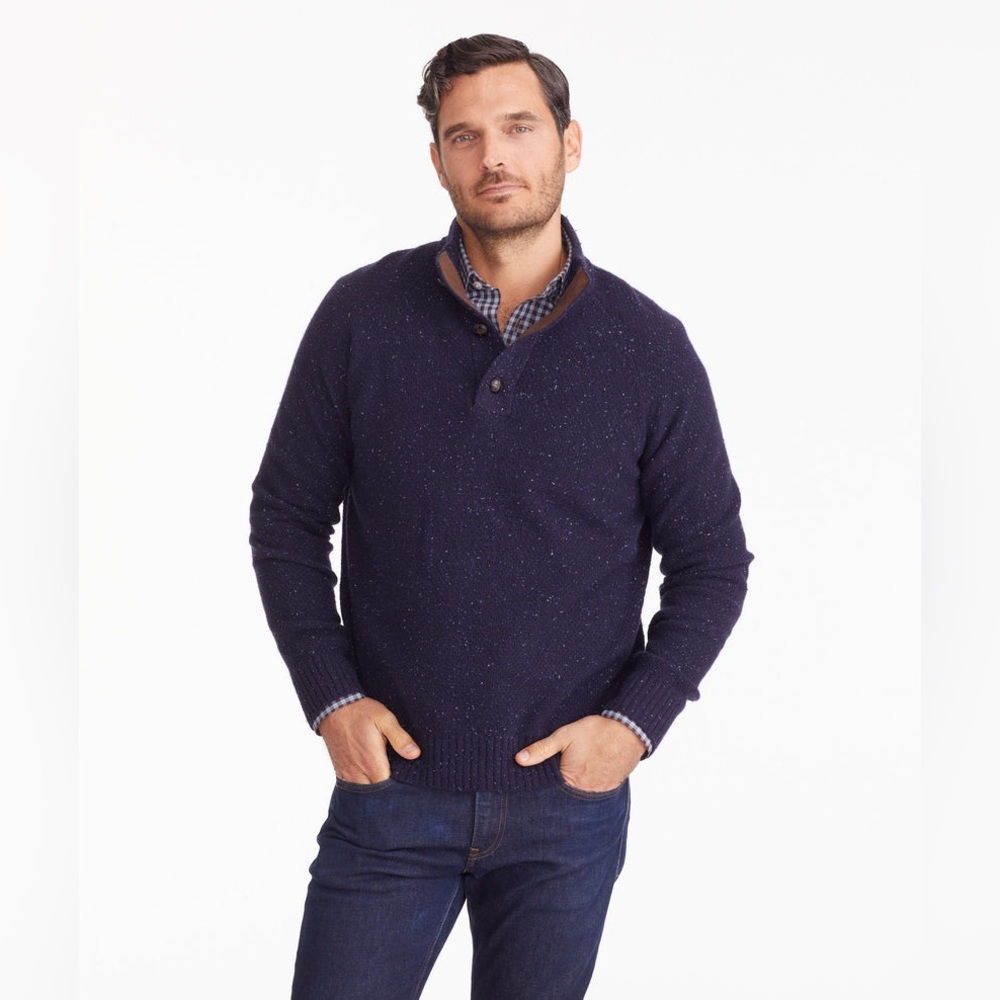 UNTUCKit Lambswool Button-Neck Donegal Navy Sweater Size Small